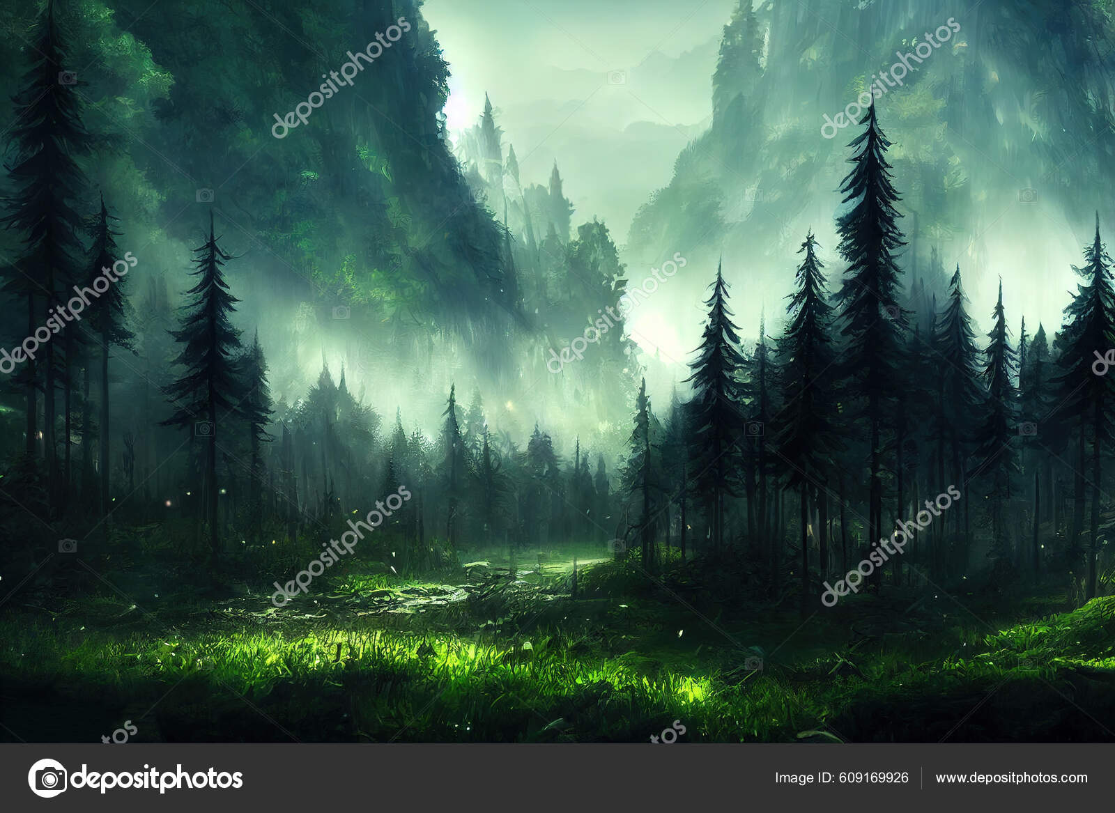 Floresta Escura Paisagem Panorama Fantasia Estilo Anime Estilo